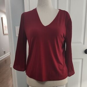 CeCe Burgundy V-Neck Blouse with Pleated Sleeves